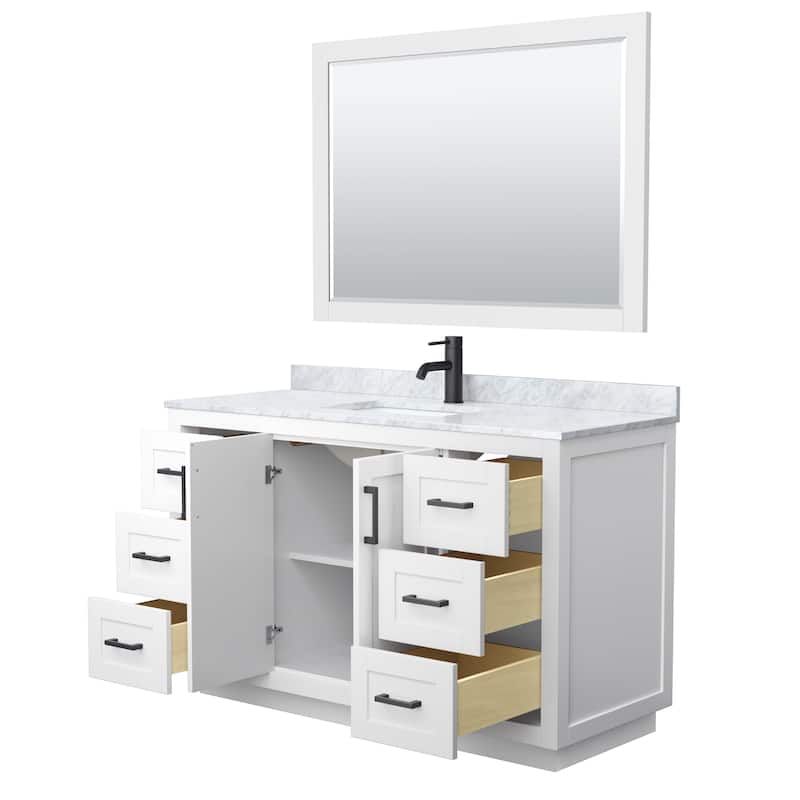 Miranda Single Vanity Set, White Carrara Marble Top, 46-Inch Mirror