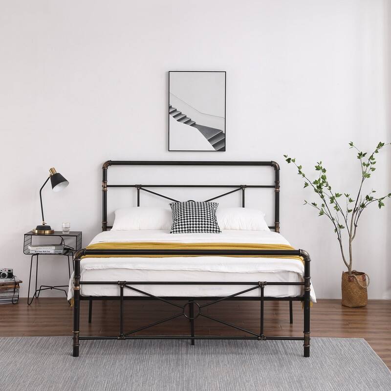 Modern Water Pipe Iron Bed Frame Black Iron Bed