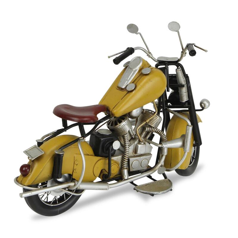 HomeRoots 8" Yellow and Black Metal Hand Painted Model Motorcycle - 15' X '8' X '7