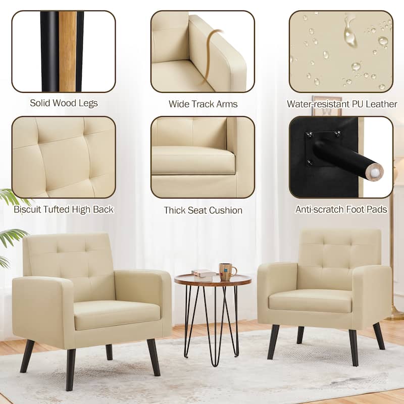 Yaheetech Modern Faux Leather Tufted Accent Chair with Solid Wood Legs - 28.5"×29"×33"