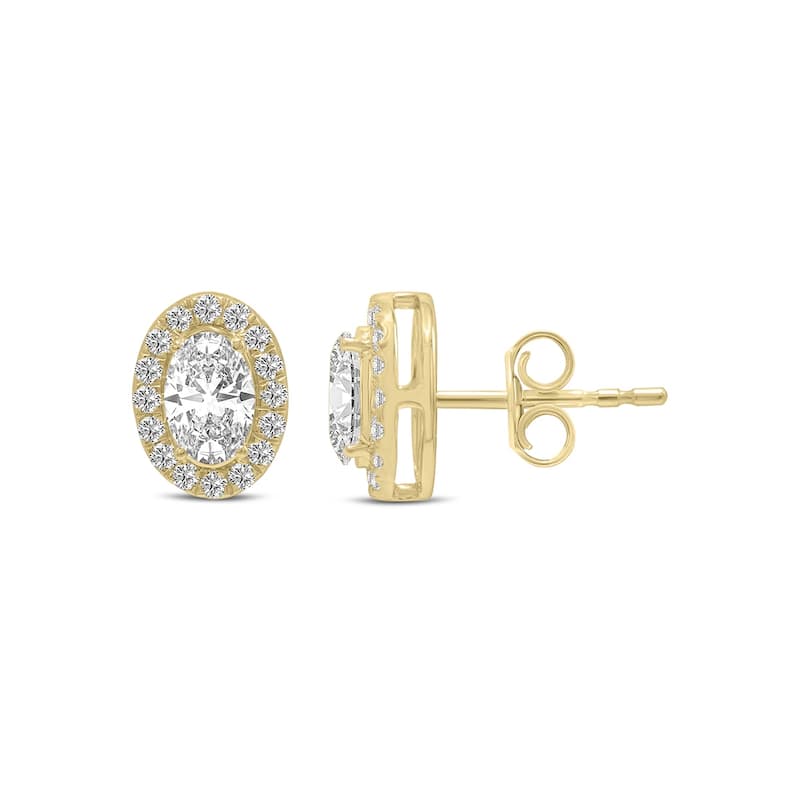 Marquee 1/2 Carat TW Oval Shape Lab Grown Diamond Halo Earrings in 14K Yellow Gold