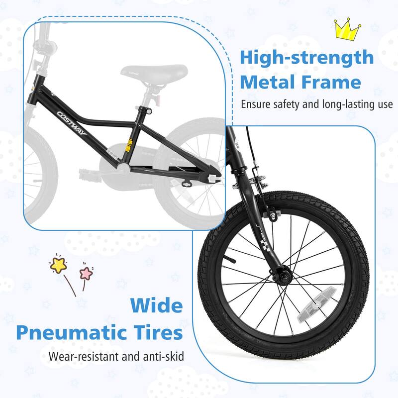 Costway 12"/14"/16"/18" Kids Training Bike with Removable Training