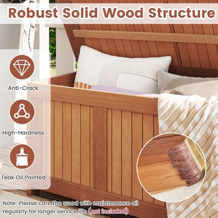 Teak Solid Wood Outdoor Storage Bench 58-Gal Patio Seating Box - 20.5" x 45" x 23"