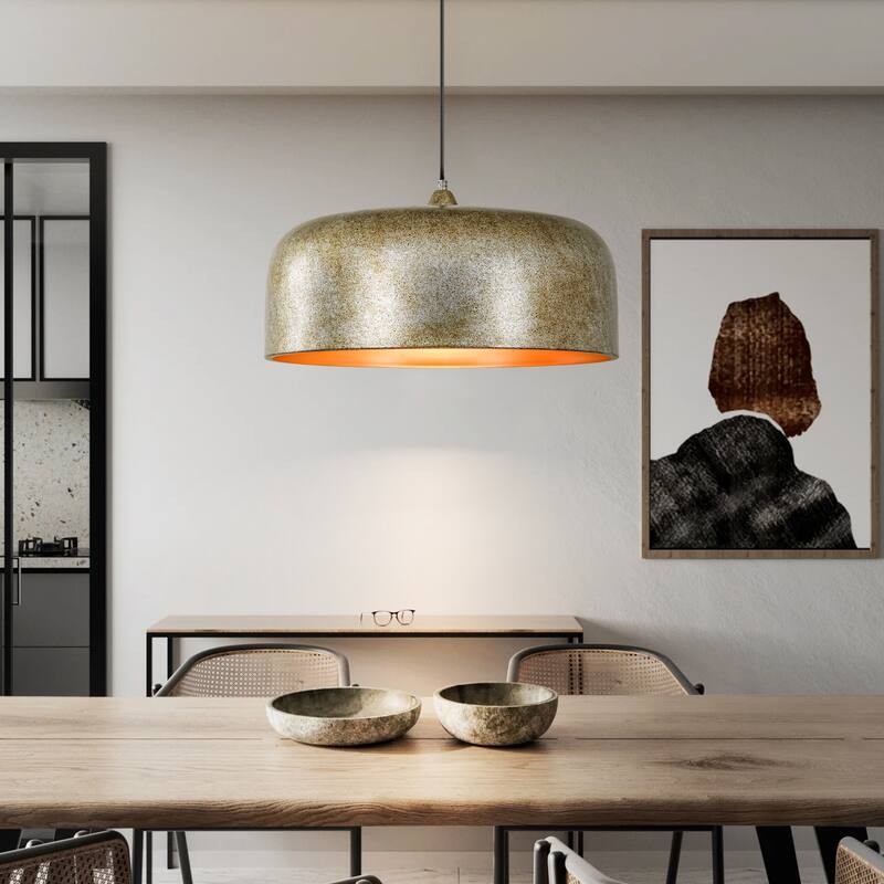 1-Light Industrial Antique Silver Drum Dome Kitchen Island Pendant Lights - 20.4 in. W x 10.6 in. H