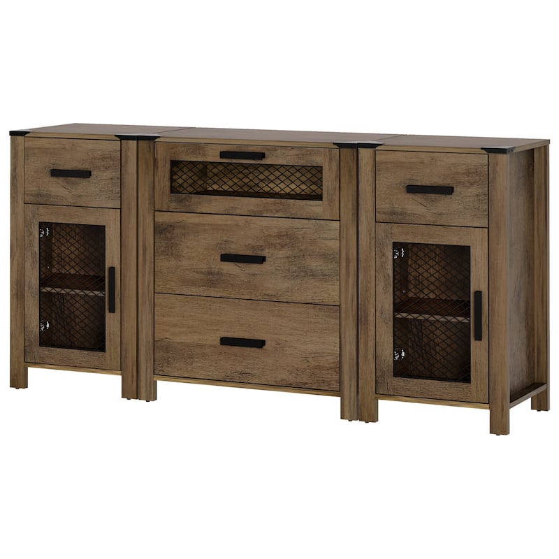 WAMPAT TV Stand with 5 Drawers and 2 Door Storage, Dresser Organizer Units with Adjustable Shelf - 1 Pack