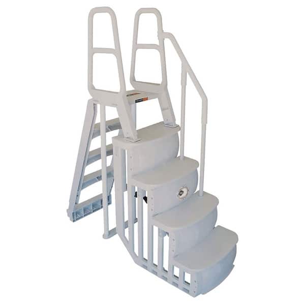 slide 2 of 5, Main Access 48-54 Inch Adjustable Above Ground Swimming Pool Smart Step and Ladder Entry System with Handrails, Taupe - 86