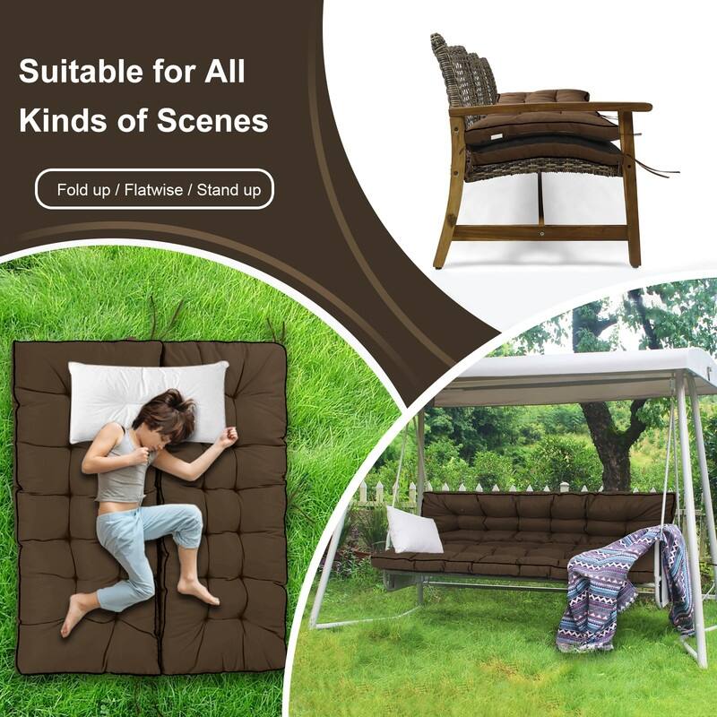 Outdoor Swing Cushions 55 inch, Waterproof Porch Swing Cushions 3 Seater Replacement with Backrest, 4" Thicken Bench Cushion