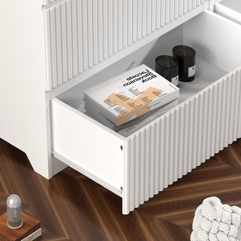 6 Drawer White Dresser, Modern Wide Storage Cabinet with Wavy Drawer Panels, Wood Chest Organizer for Bedroom and Entryway