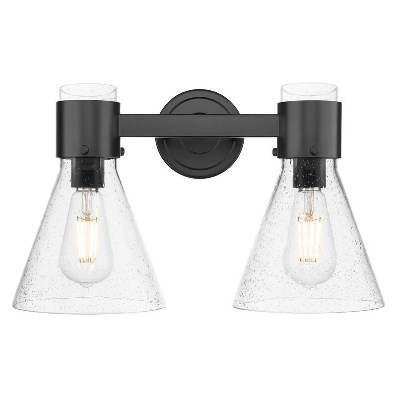 Innovations Lighting Downtown Urban - Lawton Cone - 2 Light 16" Wall-Mounted Bath Vanity Light - Matte Black, Seedy