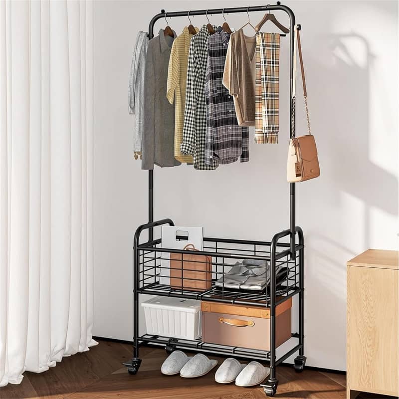 Laundry Basket with Wheels Rolling - 16.55"D x 26"W x 70.25"H - Black