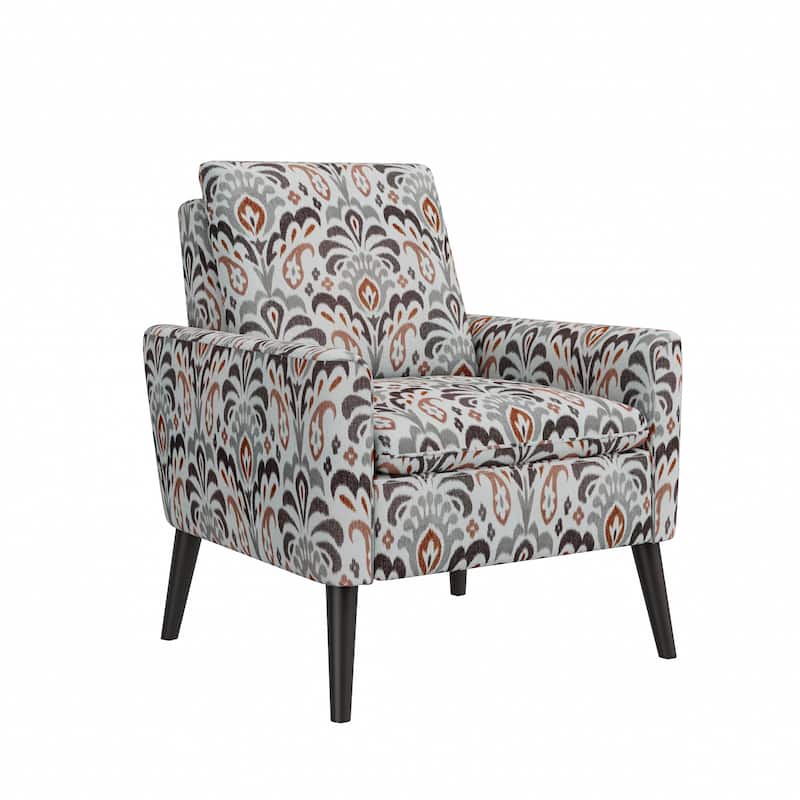 Allyson Mid-Century Modern Small Space Accent Armchair - Amber & Brown Damask
