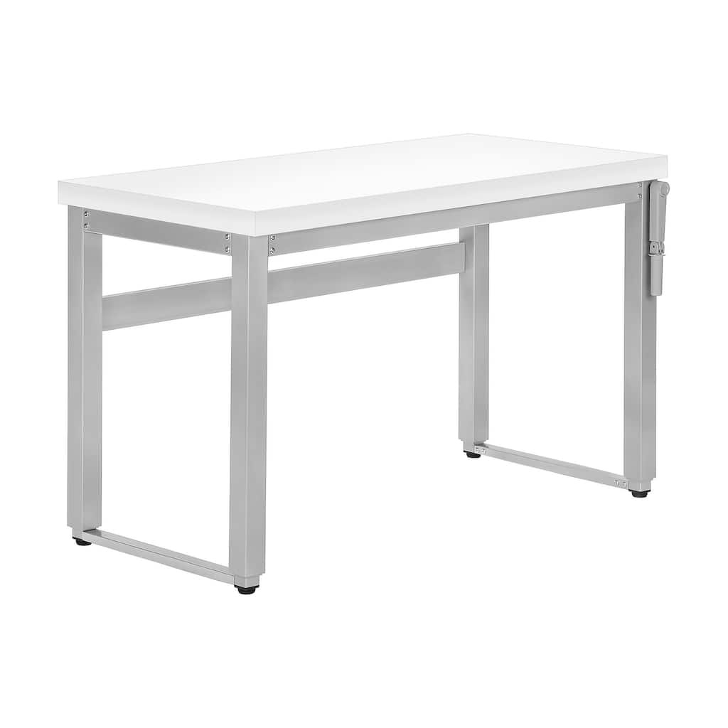 Computer Desk, Home Office, Standing, Adjustable, 48"l, Work, Laptop, White Laminate, Grey Metal, Contemporary, Modern