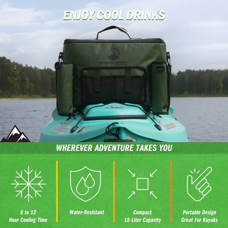 Kayak Cooler - 18L Seat Back Fishing Cooler - Water-Resistant Insulated Bag - 8-12 Hour Cooling Time by Wakeman Outdoors