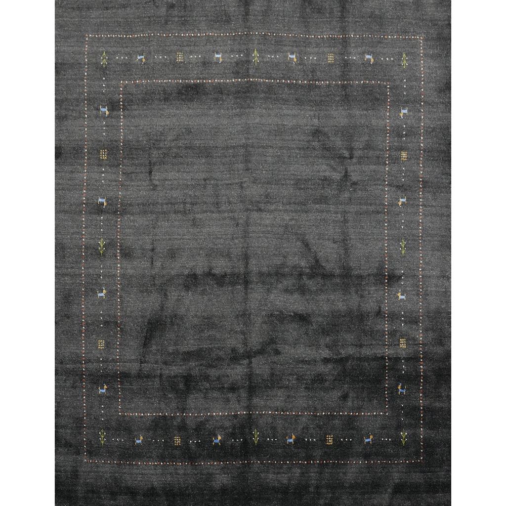 Hand Knotted Oriental 100% Wool Carpet Tribal Animal Pictorial Greys & Charcoal Gabbeh Area Rug - 8' 0'' X 7' 10''