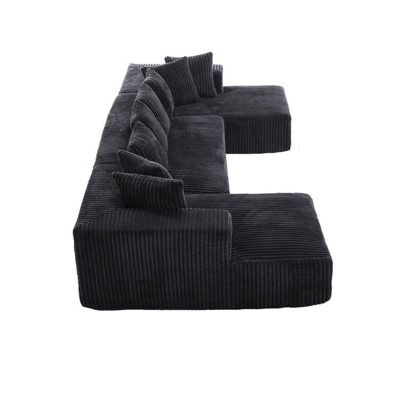 Modular U-Shaped Striped Corduroy 4-Seater Sectional Sofa with 2 Chaises and Loveseat for Living Room Bedroom
