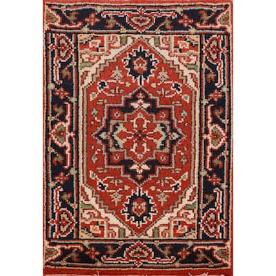 Orange Geometric Heriz Serapi Oriental Rug Handmade Wool Carpet - 2'0" x 3'0"