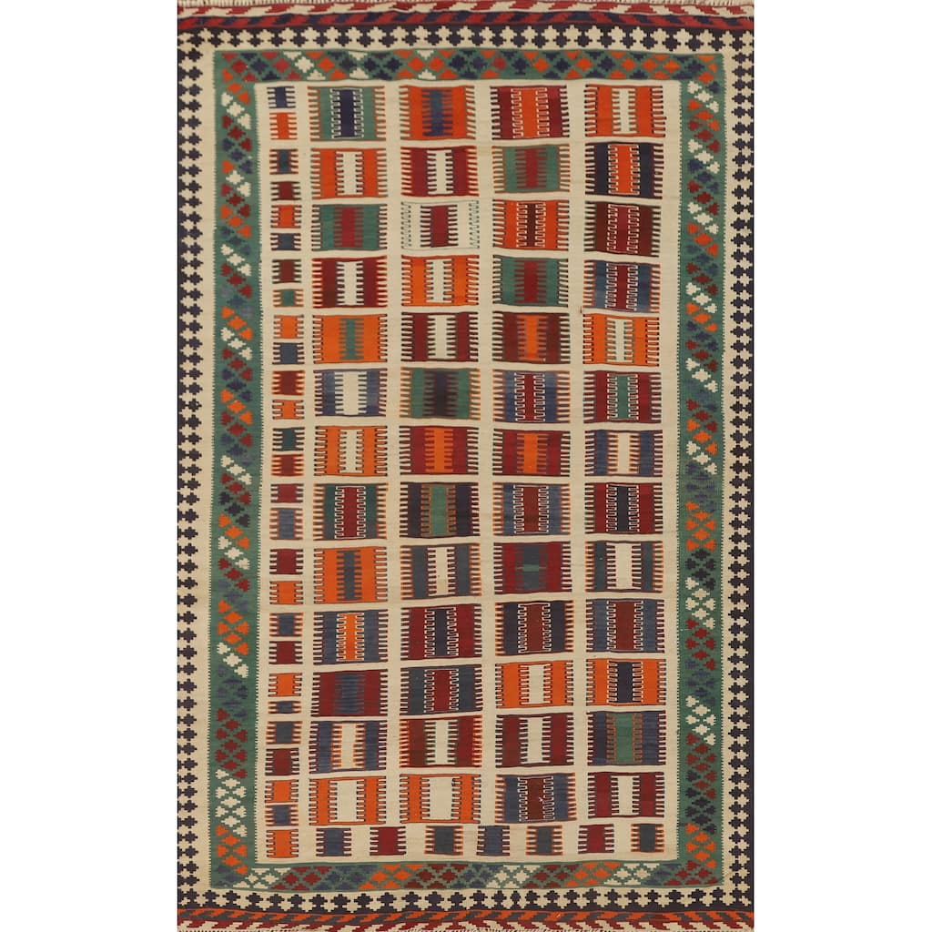 Multi-Color Kilim Qashqai Persian Vintage Rug Hand-Woven Wool Carpet - 4'11" x 8'4"