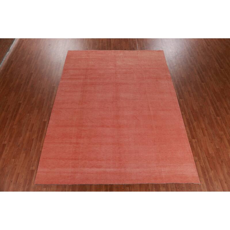 Hand Knotted Oriental 100% Wool Carpet Modern Solid Pink Gabbeh Area Rug - 11' 10'' X 8' 11''