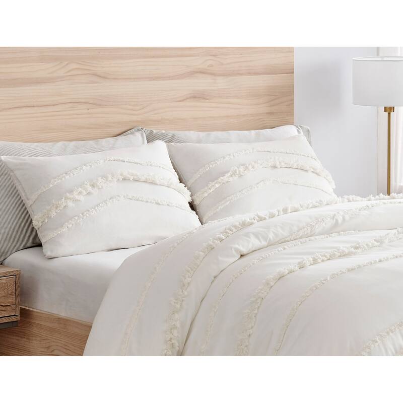Sweet Jojo Designs Ivory Bohemian Boho Chic Pillow Shams 2 Pack Set Off White Farmhouse Minimalist Macrame Tufted Fringe Cotton