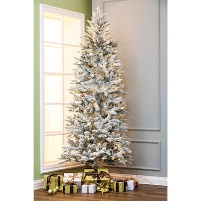 Pre-Lit LED 7ft Artificial Flocked Christmas Tree - 83.5" H - 83.5" H x 36" Diameter