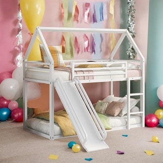 Contemporary Twin over Twin House Bunk Bed with Convertible Ladder and ...