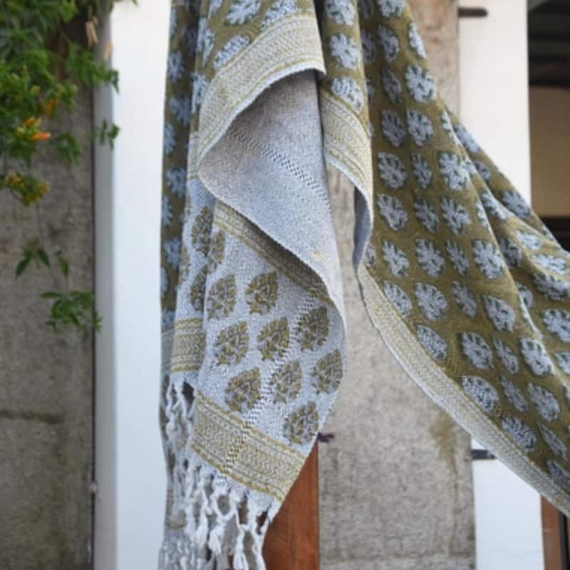 Fabdivine Betal Leaf Handwoven Cotton Blanket - Artisan Block Print Home Accent, Boho Living Room & Bedroom Throw, 90" x 54"