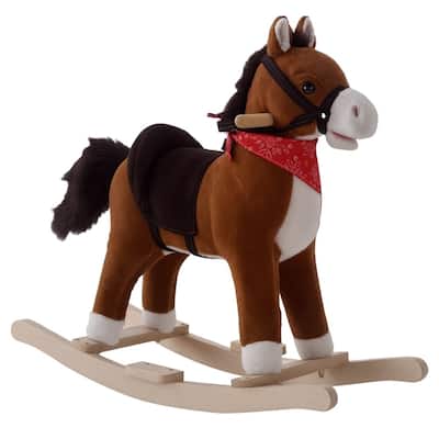 Plush Rocking Horse with Red Scarf for Kids Ages 3 and Up Soft Saddle and Galloping Sounds Toy - 29.25"L x 13"W x 24.5"H