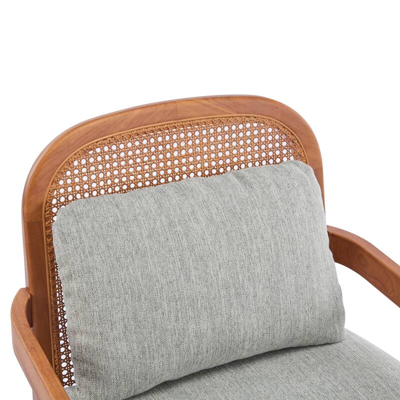[Set Of 2] 26.6" Accent Chair With Walnut Finish Solid Wood Frame And Rattan Backrest,Comfy Armchairs
