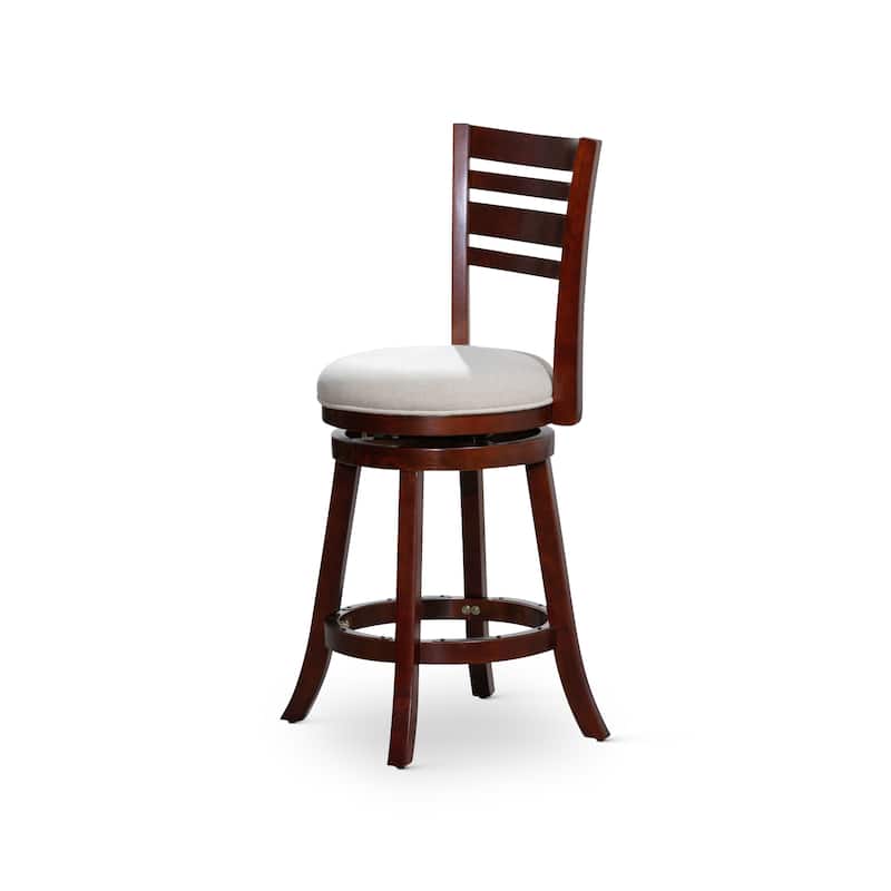 DTY Indoor Living Granby 4-Slat Back Swivel Stool - Cherry Finish/Beige Fabric - Counter Height - 23-28 in.