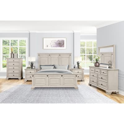 Roundhill Furniture Renova Distressed Parchment Wood Bedroom Set