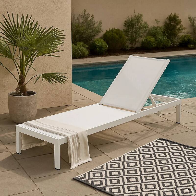 Anodized Aluminum Modern Patio Lounger in White