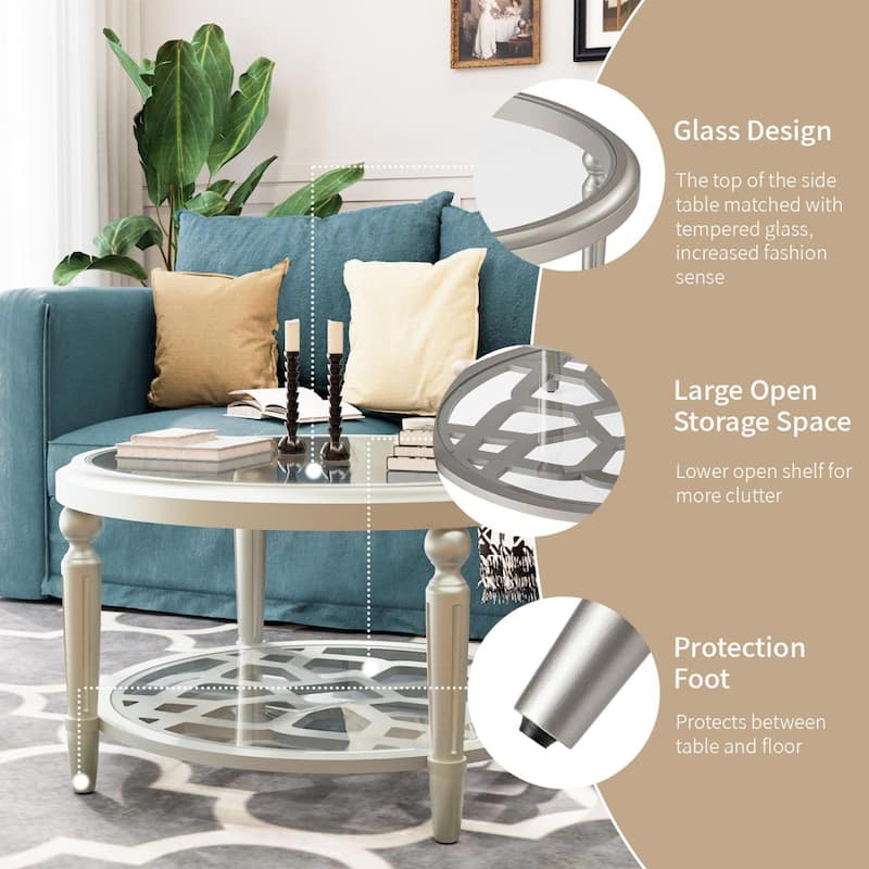SUNBURY Silver Solid Wood Tempered Glass Coffee Table,Console Table