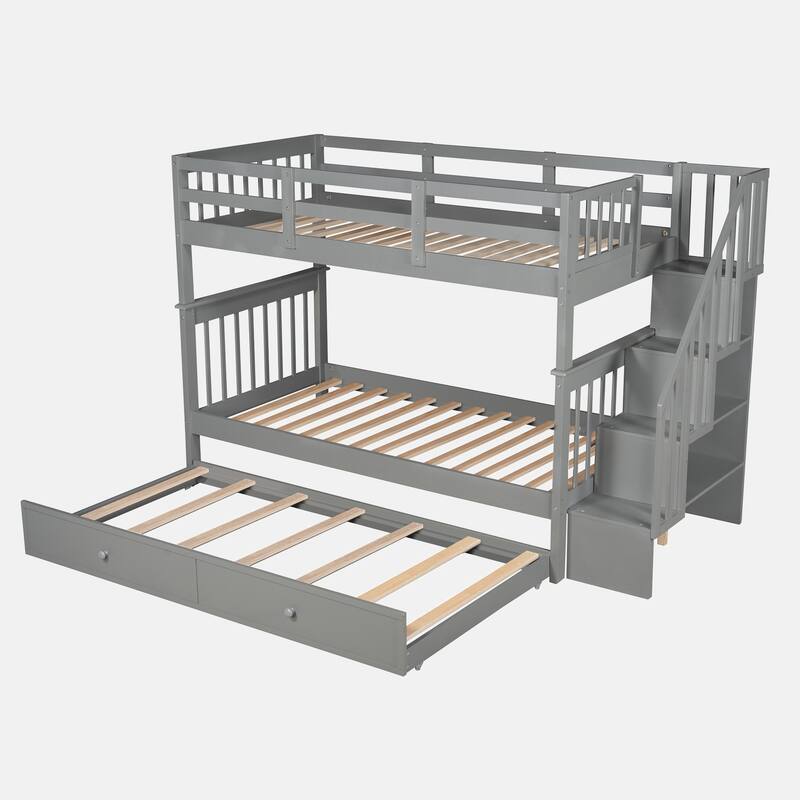 Stairway Twin-Over-Twin Bunk Bed with Twin size Trundle for Bedroom