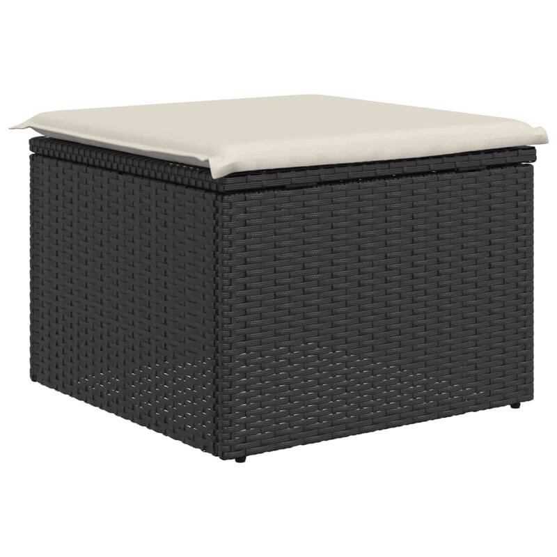vidaXL Patio Stool with Cushion Ottoman Outdoor Seating Cube Seat Poly Rattan - 21.7 x 21.7 x 14.6