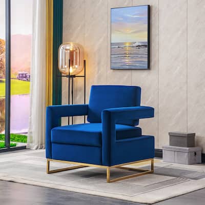Blue 31.9" Velvet Arm Chair with Stainless Steel Base