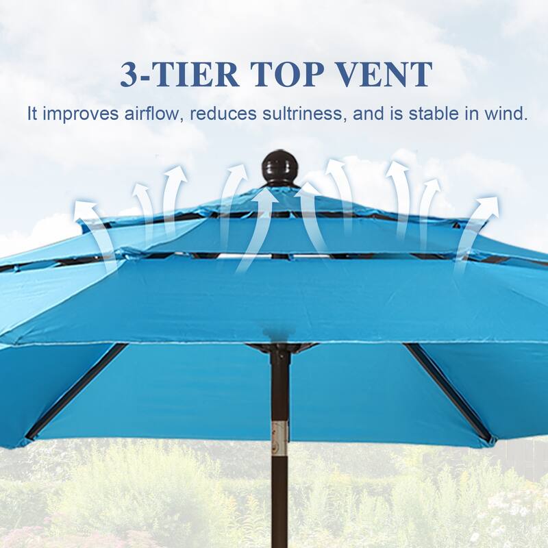 Aoodor Patio Umbrella 10 ft. for Dining Table Outdoor Market Yard Use 3 Tier Ventilation (Umbrella only)
