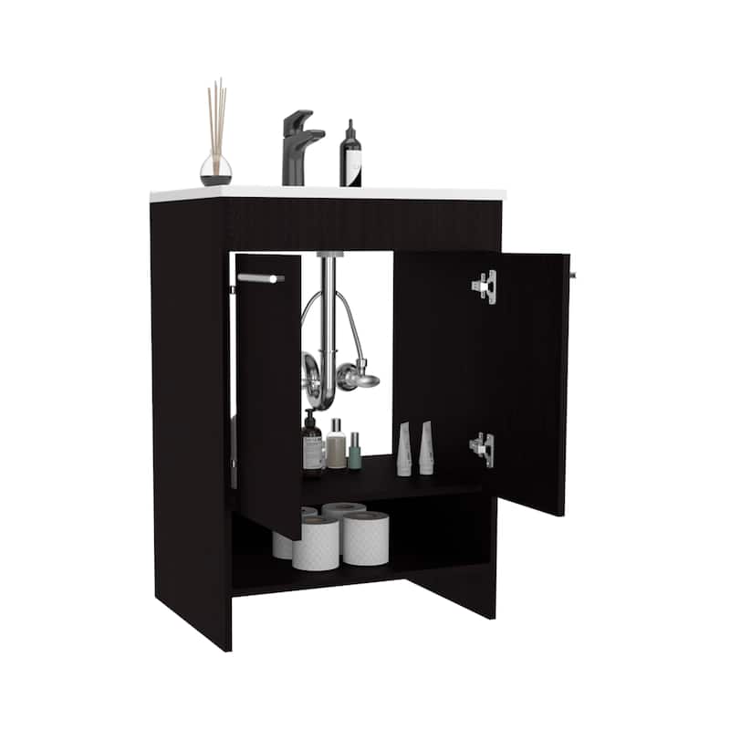 Floor Vanity With Four Drawers And Two Open Shelves,Black