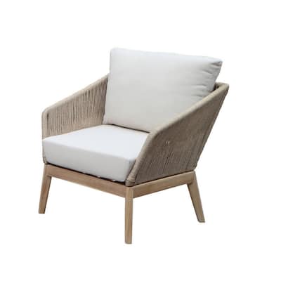 Dexi 30 Inch Patio Sofa Chair, Fade Resistant Fabric Cushions, Beige Rope