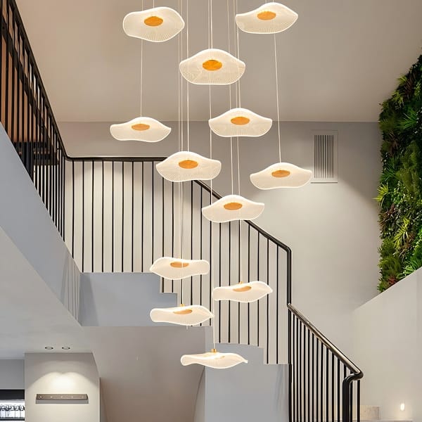 slide 2 of 35, Modern Chandelier Dimmable Gold LED Pendant Light for High Ceiling Foyer Staircase Villa Entrances 12 Lights