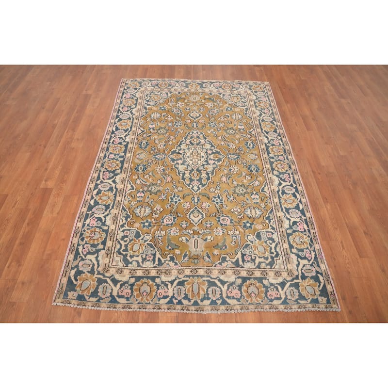 Hand Knotted Oriental 100% Wool Carpet Traditional Floral Brown Kashan Area Rug - 6' 3'' X 4' 2''