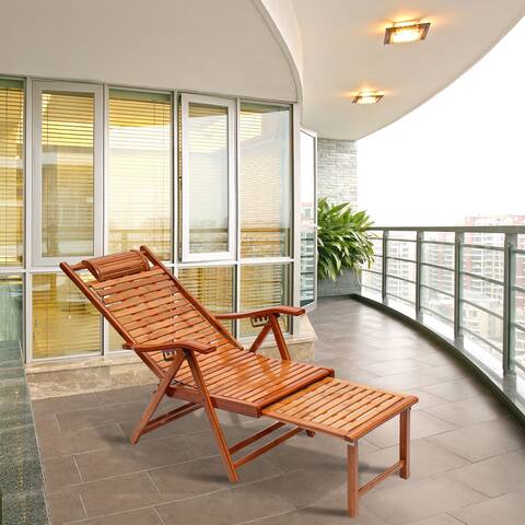Bamboo Outdoor Folding Sun Lounge Chair with Relaxing Seat