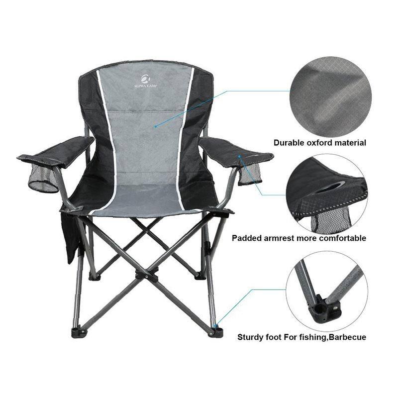 Oversized Camping Folding Chair Padded Arm Chair with Cup Holder