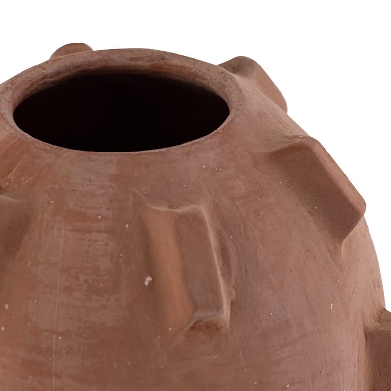 Globe Shaped Sculpted Terracotta Vase - 6.5" - Brown