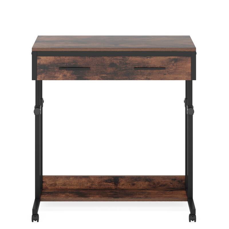 Portable Laptop Desk with Drawer & Wheels, Height Adjustable Rolling Standing Desk with Storage Shelf, Mobile Sofa Side Table