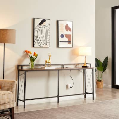 Javlergo Extra Long Console/Sofa Table with Charging Station & Power Outlet