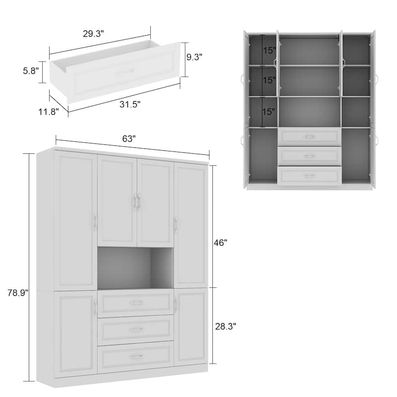 78.7"Modular White Curio Bookcase Cabinet w/Glass Doors Buffet Display