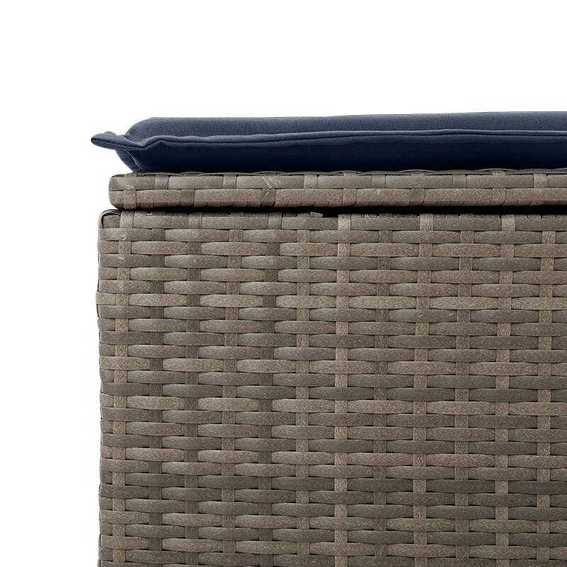 vidaXL Patio Stool with Cushion Ottoman Seating Poly Rattan Brown/Gray/Black - 21.7x21.7x14.6 in