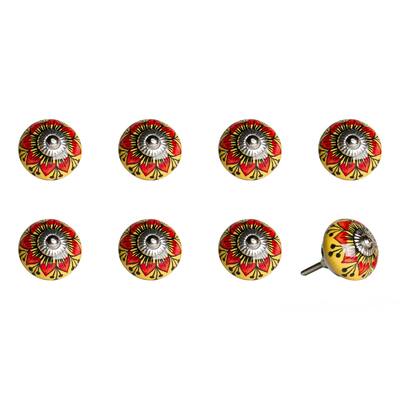 HomeRoots 1.5" x 1.5" x 1.5" Ceramic/Metal Multicolor 8 Pack Knob - 1.5" x 1.5" x 1.5"