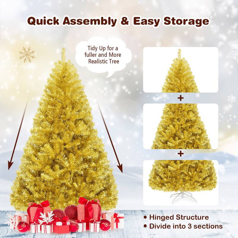 Gymax 6FT Tinsel Christmas Tree Artificial Hinged w/ Metal Stand - See Details
