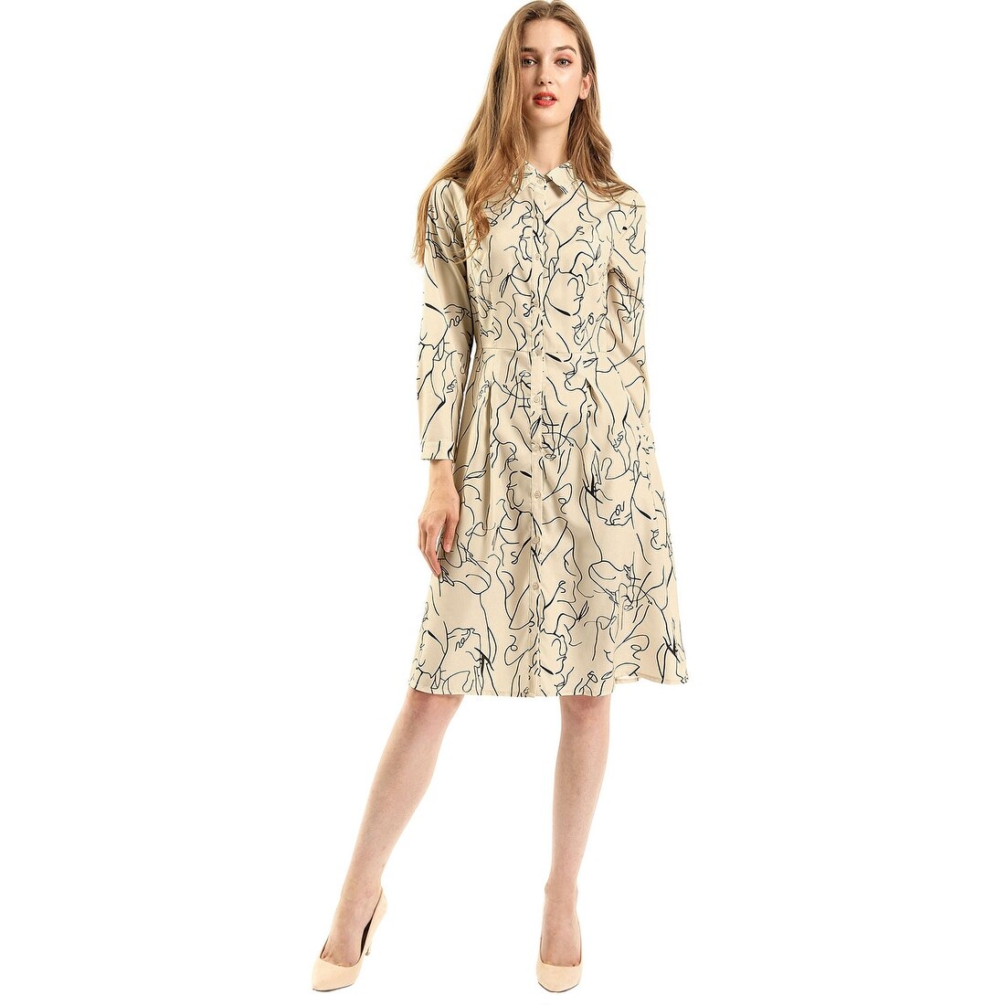Shop Women S Business Casual Work Printed A Line Midi Shirt Dress